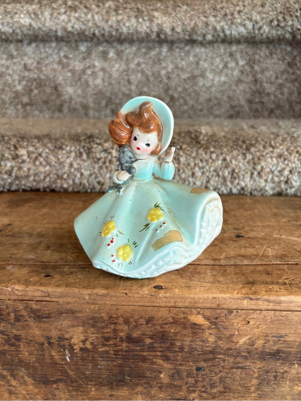 Vintage Ceramic Girl Figurine in Mint Green Dress
